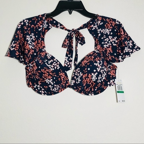 NWT Michael Kors Cap Sleeve Underwire Bikini Top in Scattered Blooms Print sz L - Picture 8 of 16